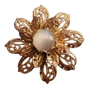 Vintage Goldtone Flower Brooch Pin with Moonstone Center